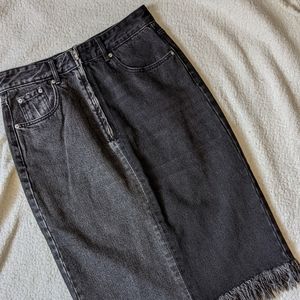 Raw Edge Denim Midi Skirt